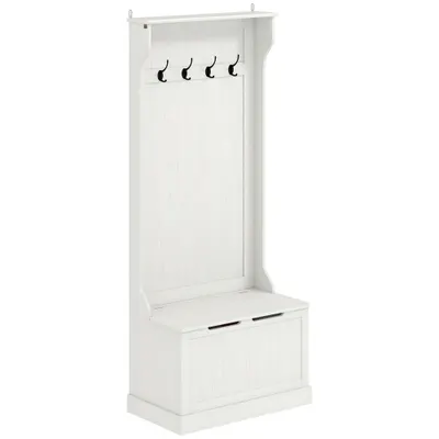 HOMCOM Cuier pantofar cu bancă de depozitare 4 cârlige Stil modern 71,5x39,5x170 cm Alb | Aosom Romania