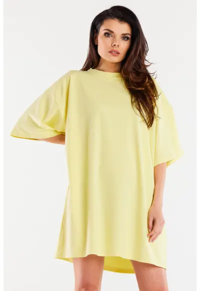 Rochie oversize cu maneca scurta din bumbac - - Galben