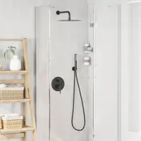 vidaXL Sistem de Duș Îngropat (Rotund) Negru Oțel Inoxidabil 201