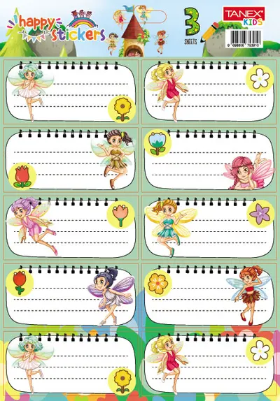 Etichete scolare autoadezive, 30buc/set, Tanex, Fairies