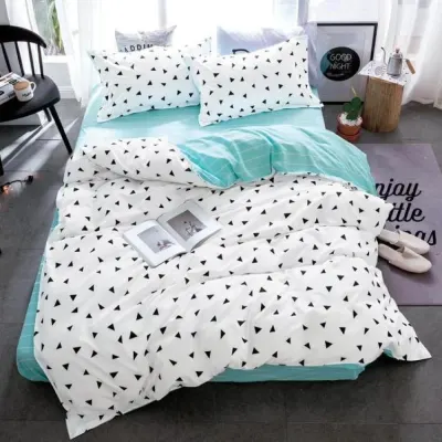 Lenjerie pat dublu cu Elastic, bumbac satinat, Alb, forme geometrice