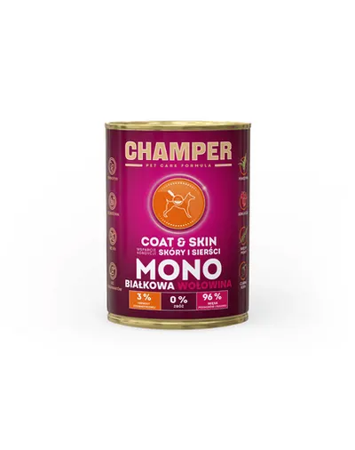 Hrana cu vita pentru caini CHAMPER Coat Skin monoproteica 400 g