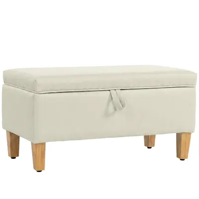 HOMCOM Bancă de depozitare, capăt de pat, taburet tapitat cu aspect de in cu picioare din lemn de cauciuc, 71x37x36cm, bej | Aosom Romania