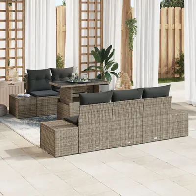 Gossi set de canapea de gradina , 6 piese, cu perne, gri, din poliratan