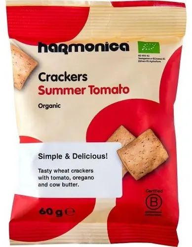 Biscuiți bio sărați cu roșii și oregano, 60 g, Harmonica