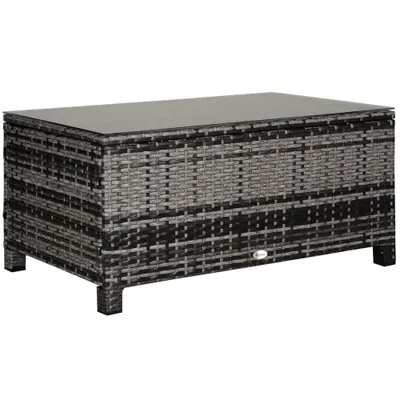 Outsunny Măsuță de grădină blat din sticlă securizată 5 mm ratan împletit 85 x 50 x 39 cm Max. 70 kg gri | Aosom Romania