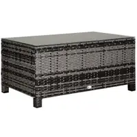 Outsunny Măsuță de grădină blat din sticlă securizată 5 mm ratan împletit 85 x 50 x 39 cm Max. 70 kg gri | Aosom Romania