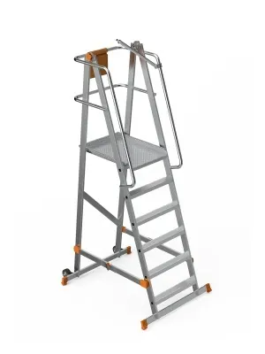 Scara industriala rabatabila (pliabila) din aluminiu cu 5 trepte si platforma h=157cm, inaltime de lucru 3,5m - CNO-SME-FWPL15
