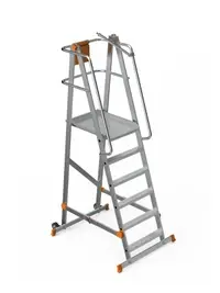 Scara industriala rabatabila (pliabila) din aluminiu cu 5 trepte si platforma h=157cm, inaltime de lucru 3,5m - CNO-SME-FWPL15