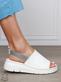 Sandale Damă din Piele Naturală cu Design Modern și Bareta Elastică CRL1805 ALB