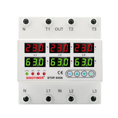 Releu TRIFAZIC siguranta digitala de protectie tensiune afisata 220V 1-63A STVP-935-63A recuperare automata