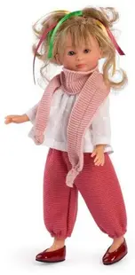 Papusa Asi - Celia, cu esarfa roz si pantaloni tricotati, 30 cm