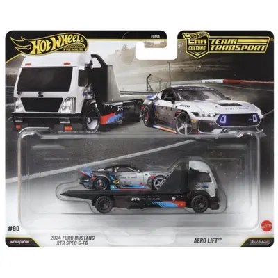 Transportator cu masinuta Hot Wheels, Car Culture Team Transport, 2024 Ford Mustang RTR Spec 5-FD si Aero Lift, JHX92