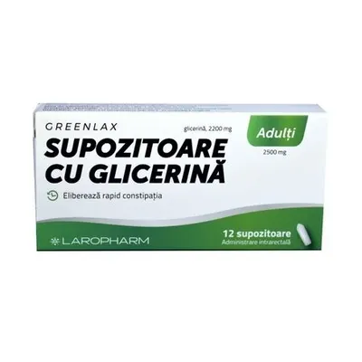 Supozitoare cu glicerină pentru adulți Greenlax, 12 bucăți, Laropharm