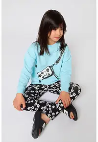 Colanti cu model floral si banda logo in talie - Alb/Negru