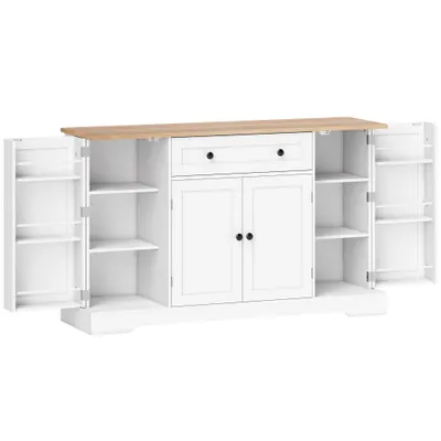 HOMCOM Bufet de bucătărie cu sertar rafturi pe uși rafturi reglabile bar pentru cafea 138x40x83,5 cm Alb | Aosom Romania