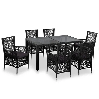 Gossi set mobilier de exterior, 7 piese, negru, poliratan