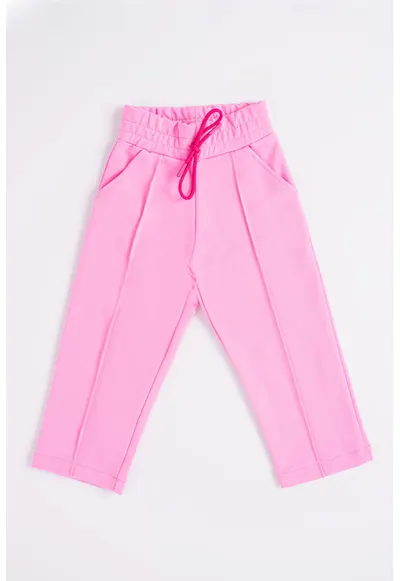 Pantaloni de trening din amestec de bumbac cu snur - Roz pal