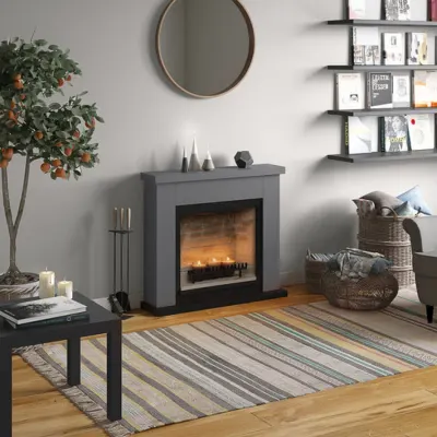 Frode Solid Grey Semineu cu lumanari ZenFlame