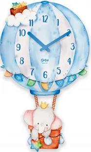 Ceas de perete pentru copii Dekori - Elefant albastru balon