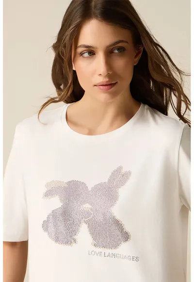 Tricou cu iepurasi - Alb/Argintiu