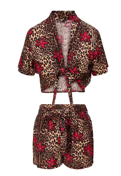 Set de plaja cu animal print - Maro/Rosu inchis