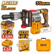 Picamer Demolator Profesional 20V INGCO CDBLI203582E, SDS HEX 35 mm, motor brushless, energie impact 16J, 0-3200 bpm, 2 acumulatori 5.0Ah, incarcator, cutie transport