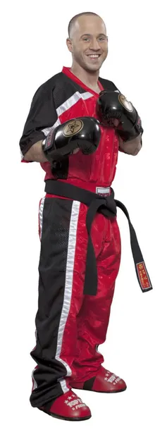 Tricou "Kickboxing Mesh", aprobat WAKO, Top Ten, Negru-Rosu, L