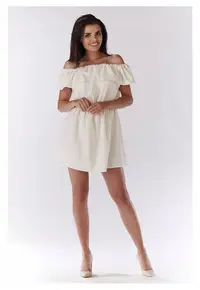 Rochie mini de vara stil spaniol cu volan - - Crem