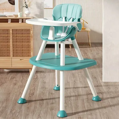 Scaun de masa Little Mom Green 4in1 pentru copii, multifunctional, cu centura de siguranta, tavita reglabila, suport pentru picioare, dimensiune 79 x 60 x 62 x 92 cm