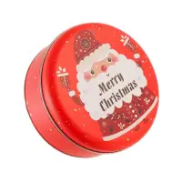 Cutie metalică rotundă roșie cu model Moș Crăciun
