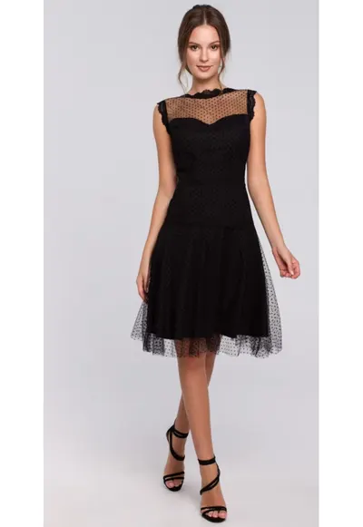 Rochie dama cu tulle - Poliester/Elastan - Negru