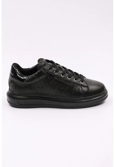 Pantofi sport din piele cu model monograma in relief - Negru