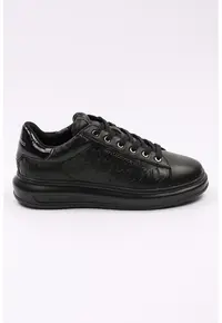 Pantofi sport din piele cu model monograma in relief - Negru