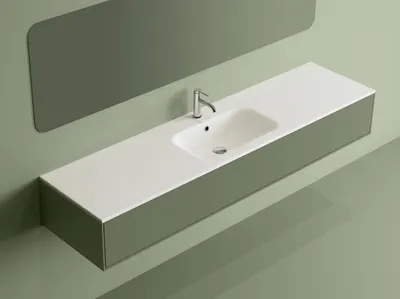 Lavoar baie din compozit 181x46 cm, alb lucios, dreptunghiular, montaj suspendat incastrat Foglia Special 181