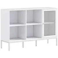 HOMCOM Dulap Modern de Depozitare cu Ușă din Plasă, 4 Compartimente Deschise și Raft Reglabil, 120x37x81.5 cm, Alb | Aosom Romania
