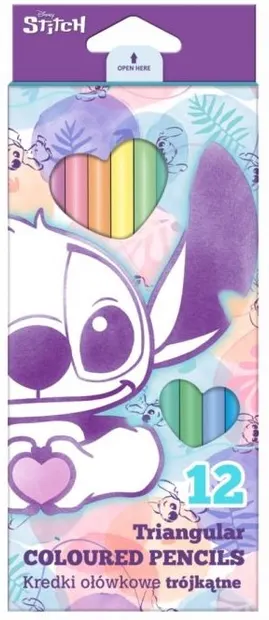 Set creioane triunghiulare Cool Pack Disney - Stitch Pastel, 12 culori