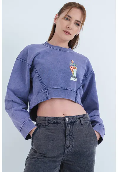 Bluza de trening crop cu imprimeu grafic - Alb/Violet