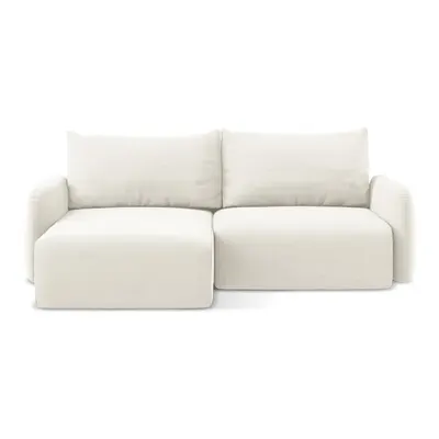 Colțar crem extensibil/cu spațiu de depozitare cu tapițerie din catifea (cu colț pe partea stângă/cu șezlong) Kalena – Makamii