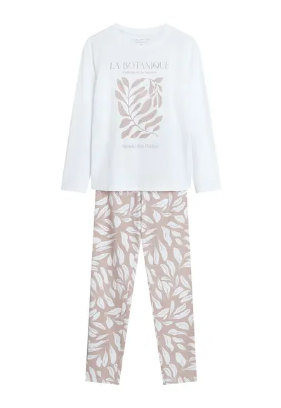 Pijama dama care combina confortul si stilul datorita aspectului lor modern si modelului floral in alb cream si bej - Dextra - Floral
