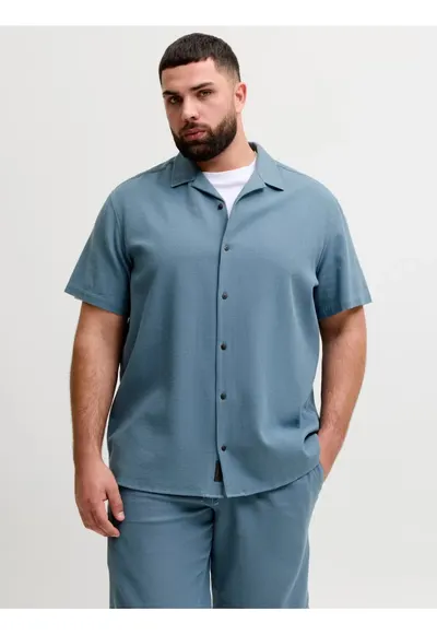 Plus Camasa Waffle - barbati big sizes - Resort Shirt - Albastru inchis