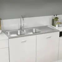 vidaXL Chiuvetă bucătărie cu 2 cuve, argintiu, 1200x500x155 mm, oțel
