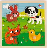 Puzzle tactil din lemn Janod - Primele mele animale, 4 piese