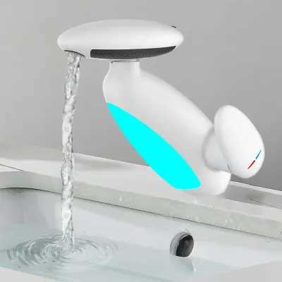 Baterie Chiuveta Baie Premium, 4 Tipuri de Jet, Cap Retractabil, Iluminare LED, Control Inteligent al Apei, Cartus Ceramic