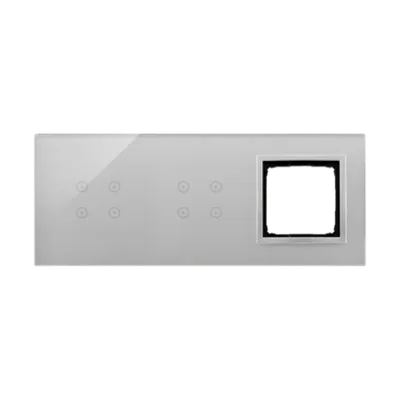 Panou Touch 3 module, modul 1:4 comenzi touch, modul 2: 4 comenzi touch, modul 3: spatiu pentru modul argintiu Simon 54, sticla argintie