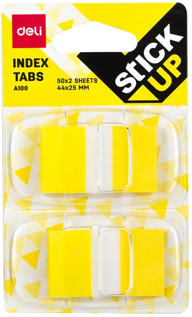 Suport adeziv Deli - 25 х 44 mm, 2 х 50 foi, galben