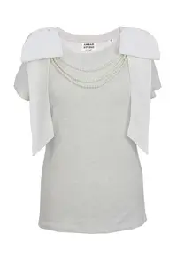 Tricou de bumbac organic cu funde decorative Artist - Alb/Gri deschis