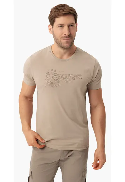 Tricou barbati bumbac cu imprimeu - bej - Bej