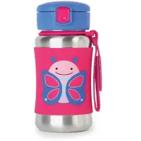 Skip Hop Zoo Straw Bottle sticlă inoxidabilă pentru apă cu pai Butterfly 12 m+ 1 buc