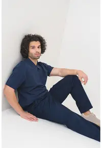 Tricou de bumbac cu aplicatie pe piept - Bleumarin